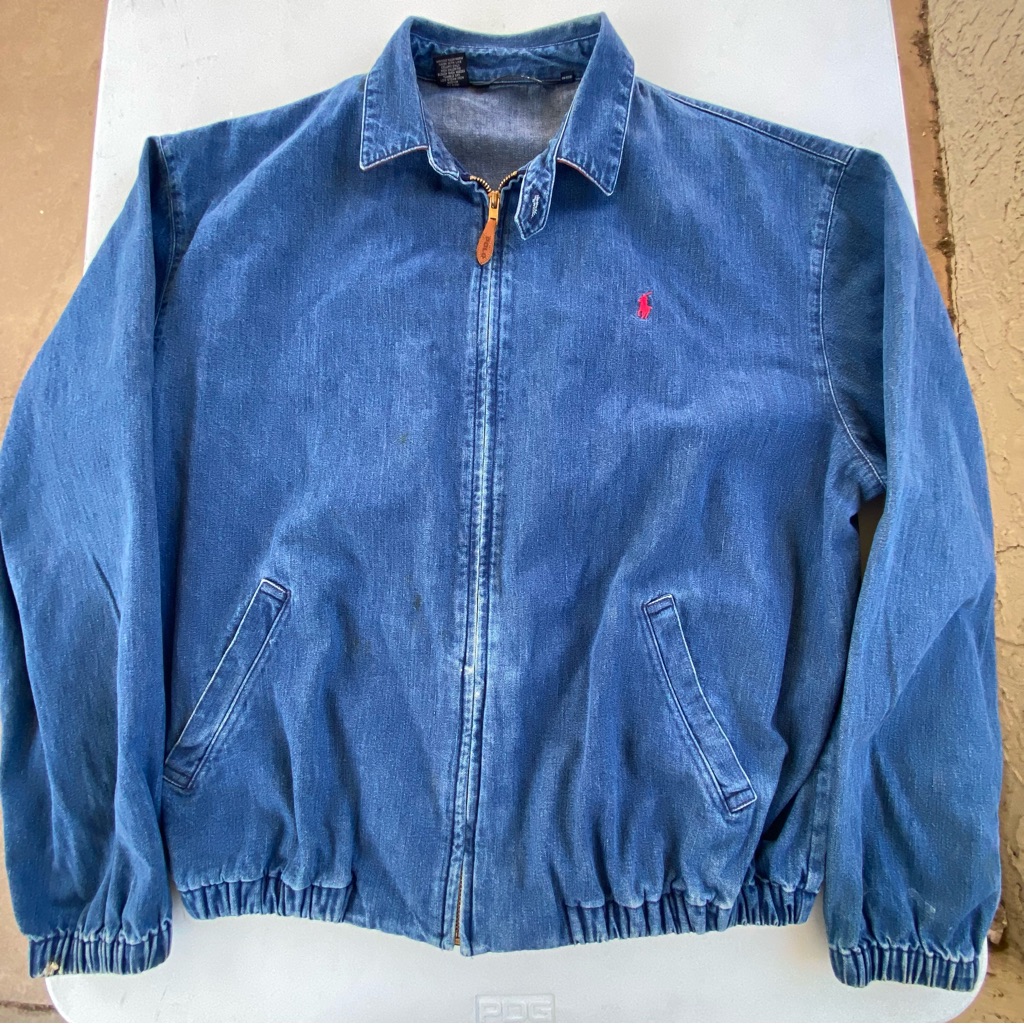 Vintage Polo Ralph Lauren Jean Jacket Men's Xl Blue Full Zip Bomber Loop Collar